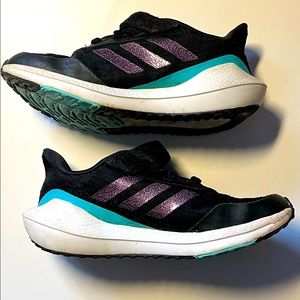 Girls Adidas Sneakers, Size 12, Black/Pink/Turquoise